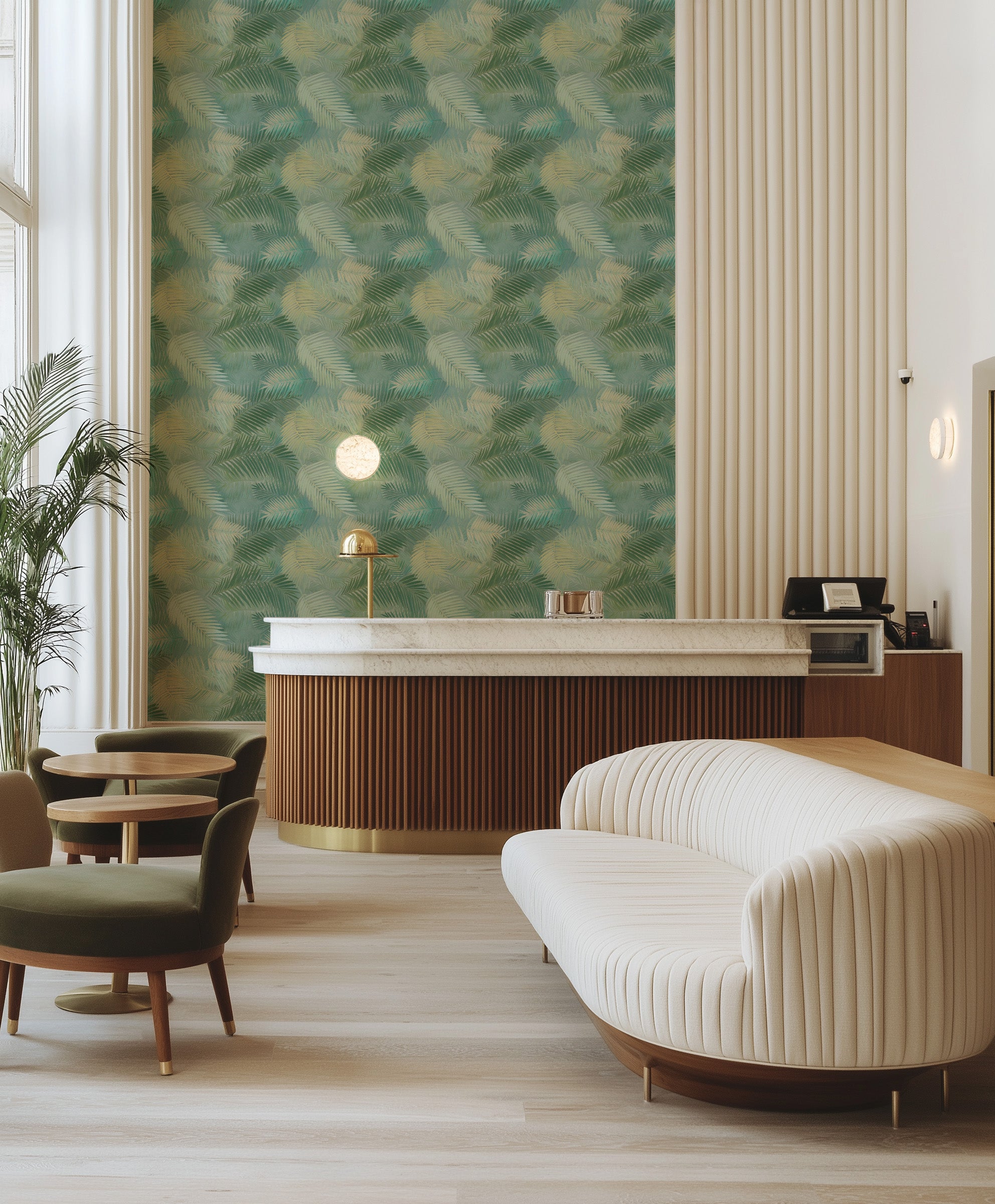 Nouméa Palms Commercial Vinyl Wallpaper from Olive et Oriel where you can shop wallpaper and artworks online