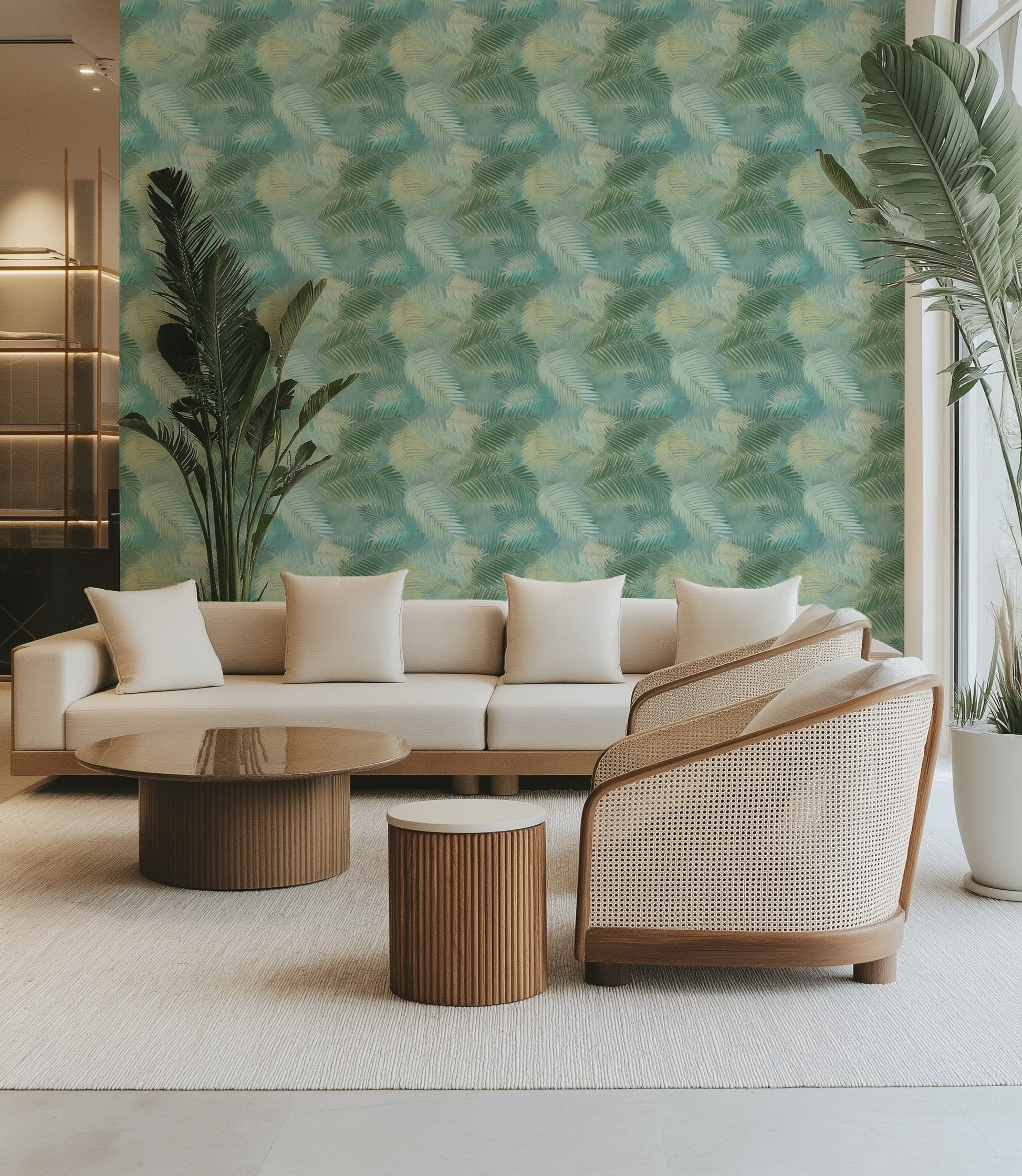 Nouméa Palms Commercial Vinyl Wallpaper from Olive et Oriel where you can shop wallpaper and artworks online