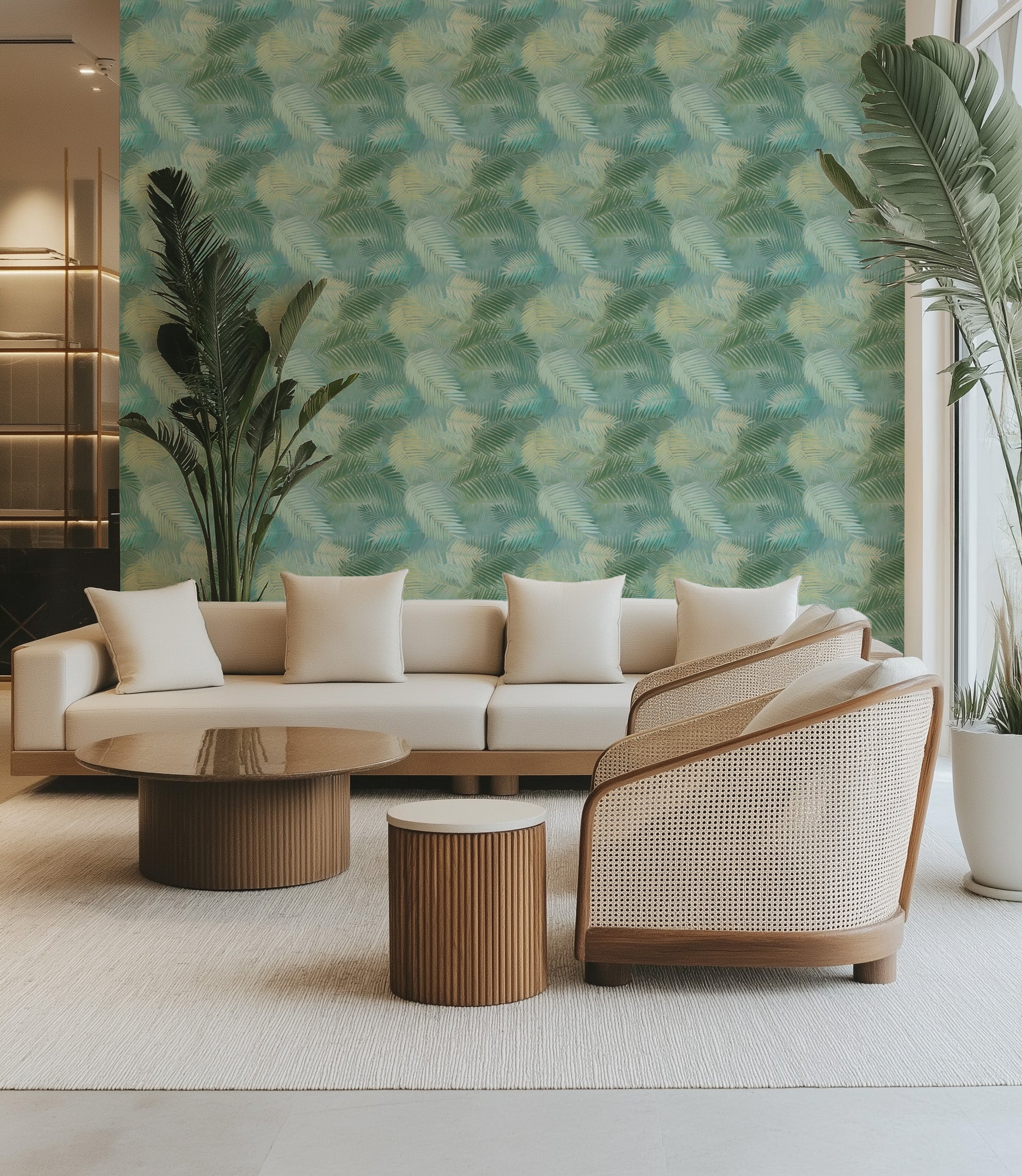 Nouméa Palms Commercial Vinyl Wallpaper from Olive et Oriel where you can shop wallpaper and artworks online