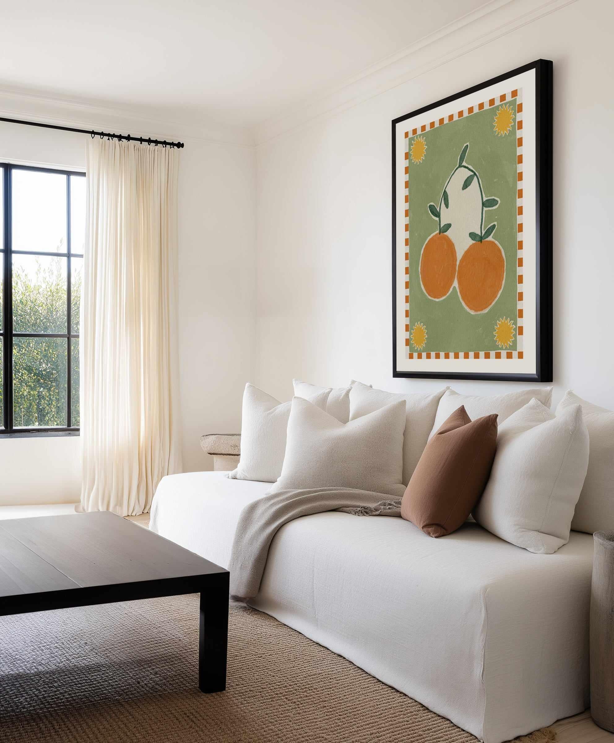 Orange Fruit On Green Background by Shatha Al Dafai | Art Print from Olive et Oriel where you can shop wallpaper and artworks online