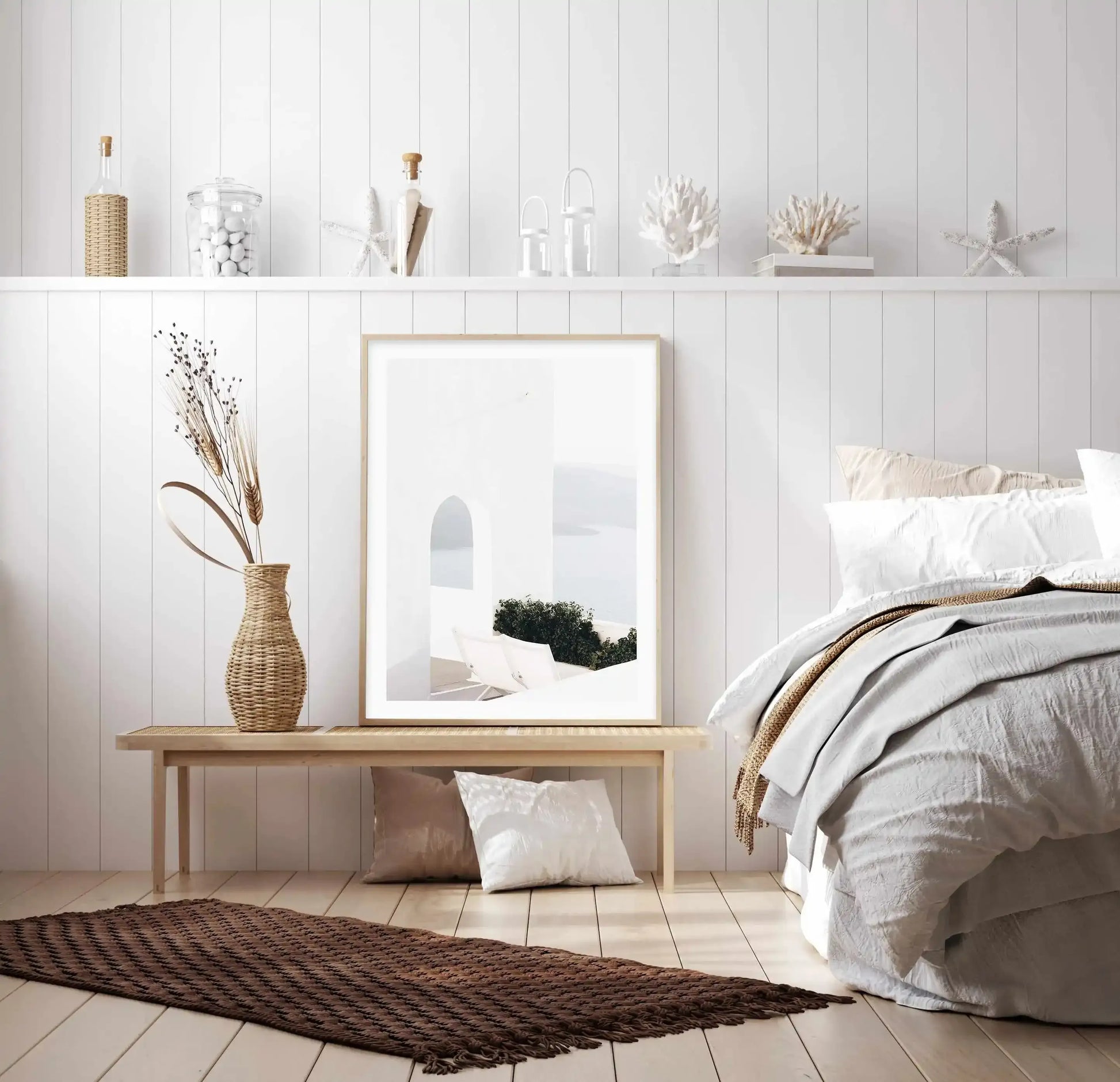 Ocean View II | Santorini Art Print-Shop Greece Wall Art Prints Online with Olive et Oriel - Our collection of Greek Islands art prints offer unique wall art including blue domes of Santorini in Oia, mediterranean sea prints and incredible posters from Milos and other Greece landscape photography - this collection will add mediterranean blue to your home, perfect for updating the walls in coastal, beach house style. There is Greece art on canvas and extra large wall art with fast, free shipping 