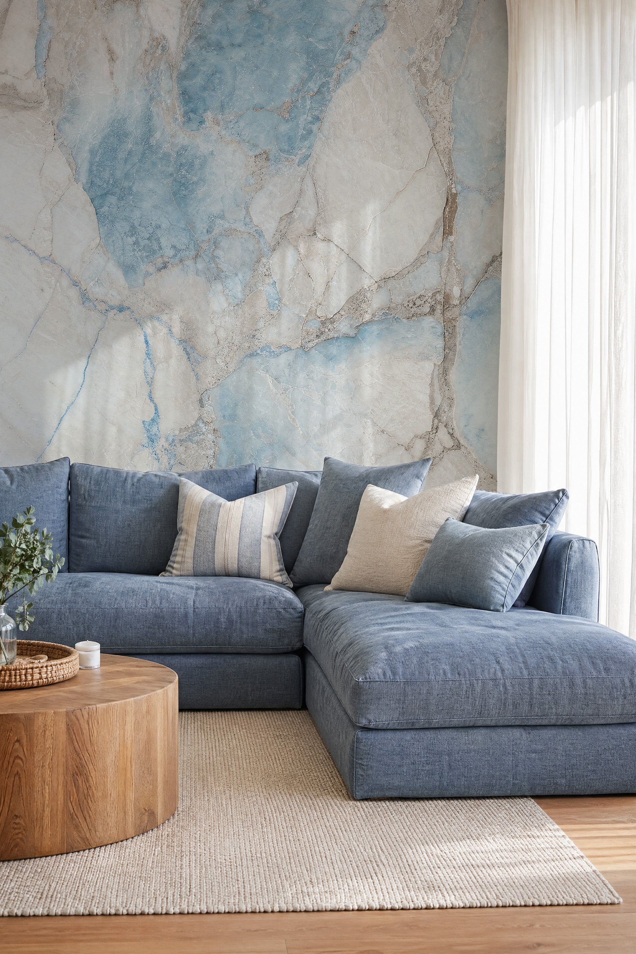 Ocean Haze Blue Marble Mural Wallpaper