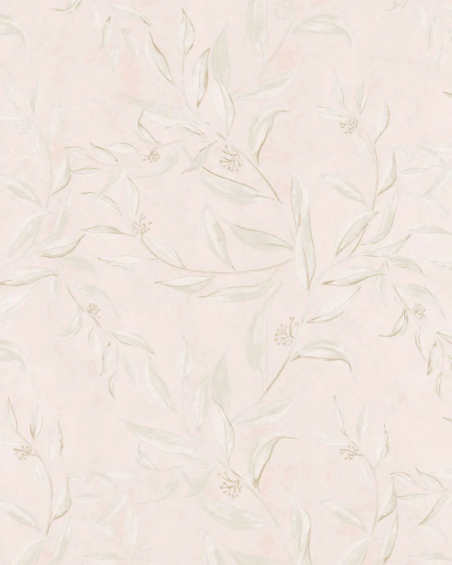 Olive Leaf Wallpaper in Blush Pink from Olive et Oriel where you can shop wallpaper and artworks online