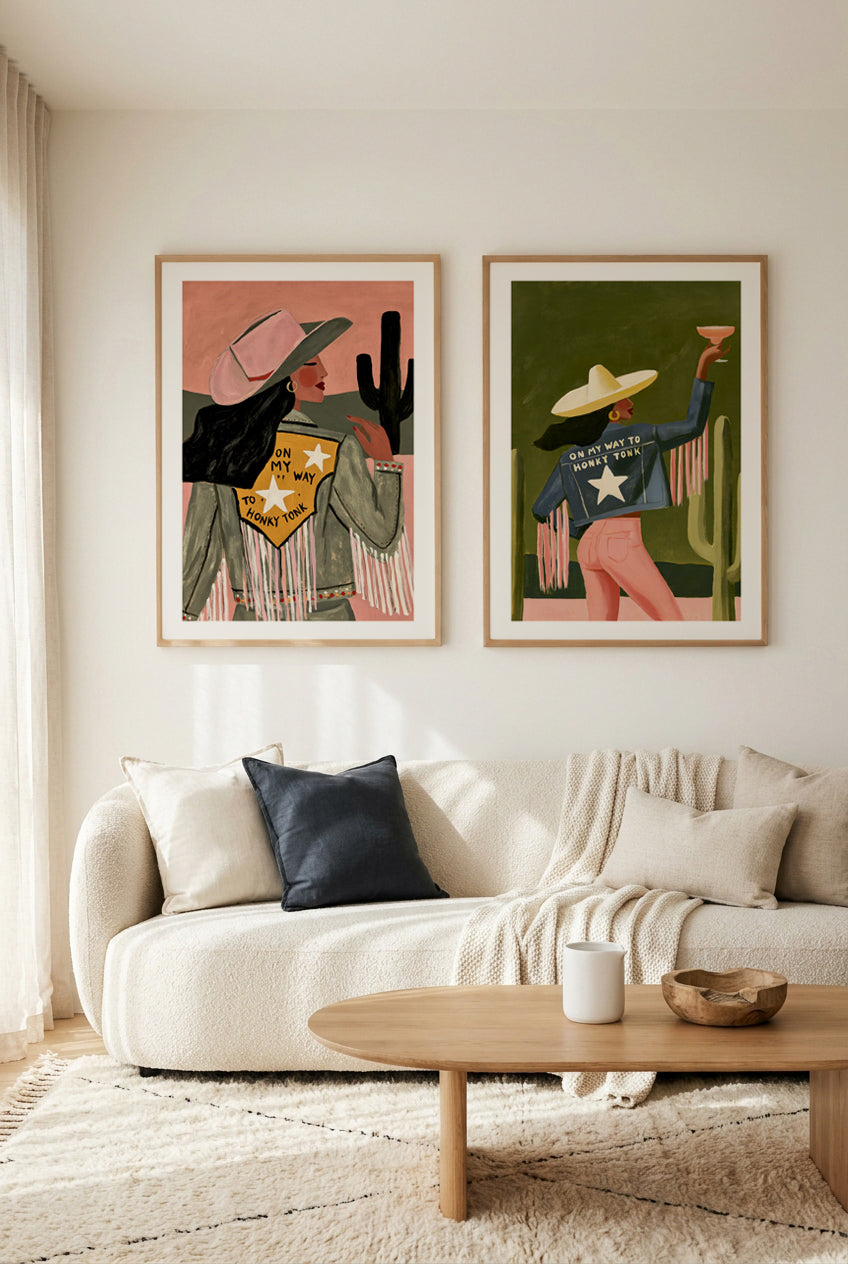 On My Way To Honky Tonk I & II Art Print Set of 2 | Matching Wall Art