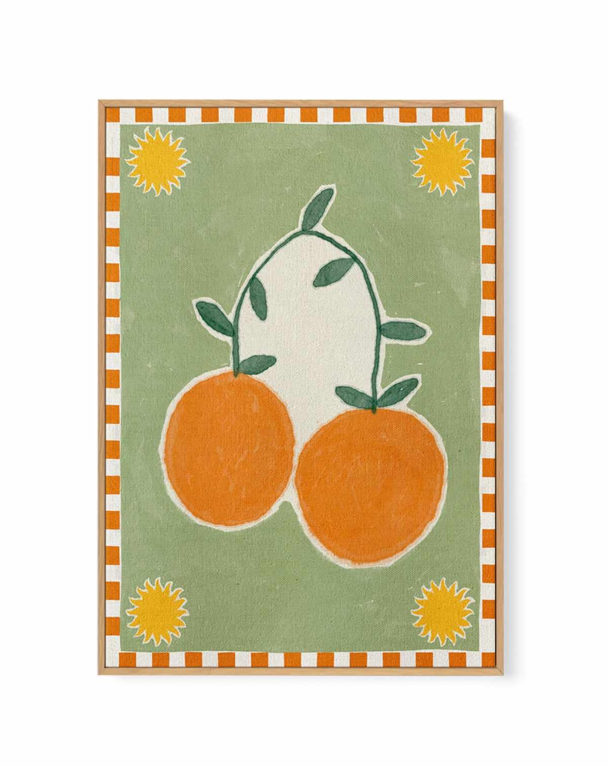 Orange Fruit On Green Background by Shatha Al Dafai | Framed Canvas Art Print from Olive et Oriel where you can shop wallpaper and artworks online