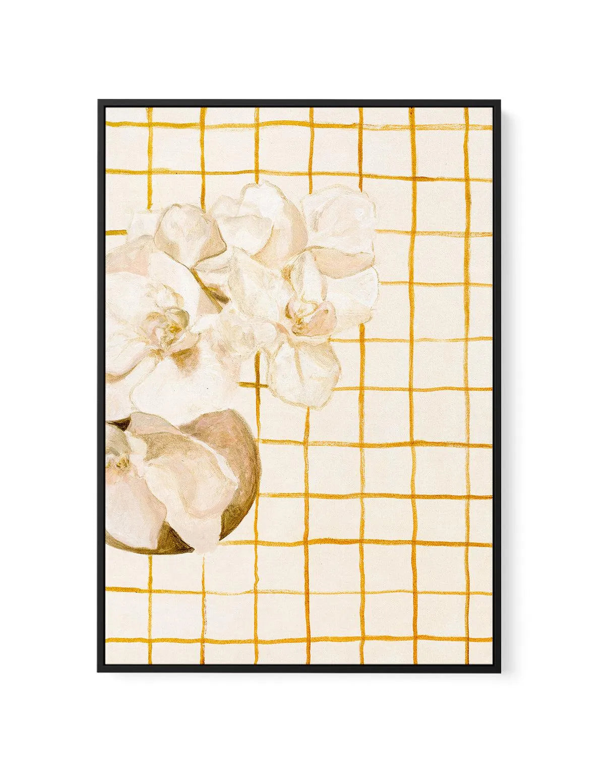 Orchids & Orange Checks by Natalie Jane | Framed Canvas Art Print from Olive et Oriel where you can shop wallpaper and artworks online