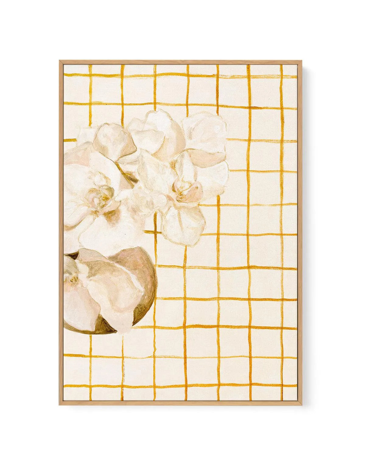 Orchids & Orange Checks by Natalie Jane | Framed Canvas Art Print from Olive et Oriel where you can shop wallpaper and artworks online