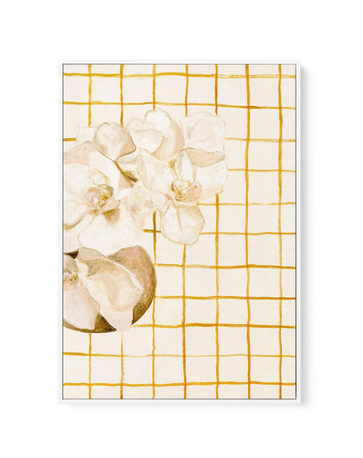 Orchids & Orange Checks by Natalie Jane | Framed Canvas Art Print from Olive et Oriel where you can shop wallpaper and artworks online
