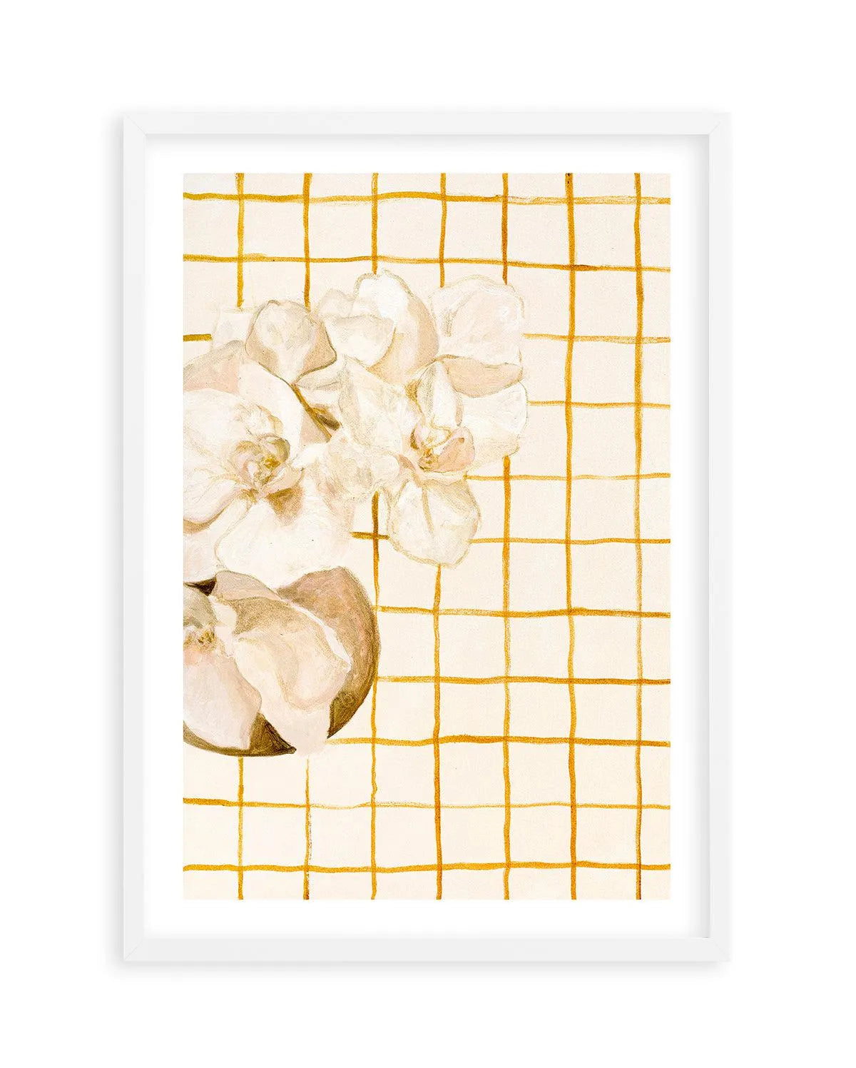 Orchids on Orange Checks by Natalie Jane Art Print from Olive et Oriel where you can shop wallpaper and artworks online