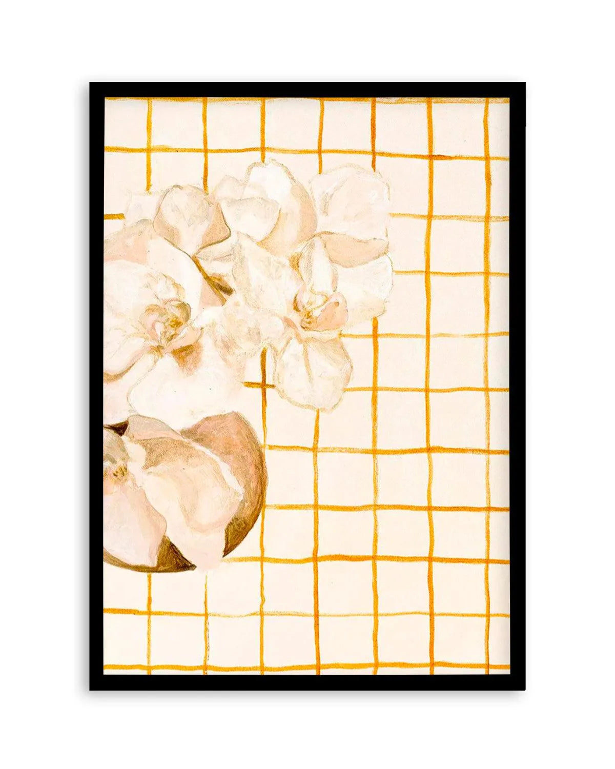 Orchids on Orange Checks by Natalie Jane Art Print from Olive et Oriel where you can shop wallpaper and artworks online