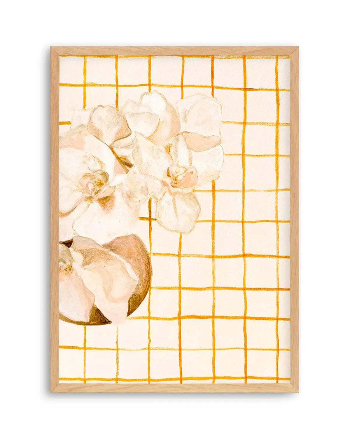 Orchids on Orange Checks by Natalie Jane Art Print from Olive et Oriel where you can shop wallpaper and artworks online