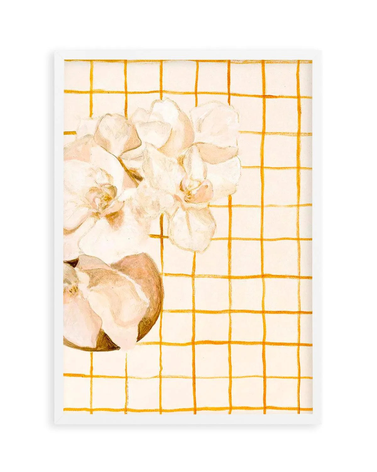 Orchids on Orange Checks by Natalie Jane Art Print from Olive et Oriel where you can shop wallpaper and artworks online