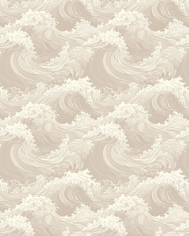 Oriental Waves in Beige Wallpaper
