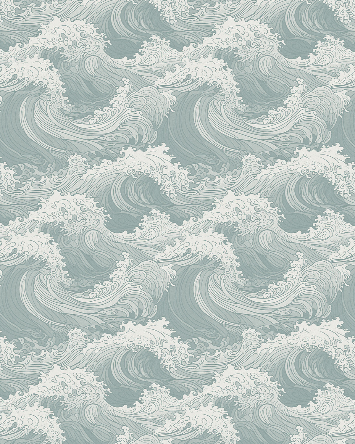 Oriental Waves in Jade Wallpaper