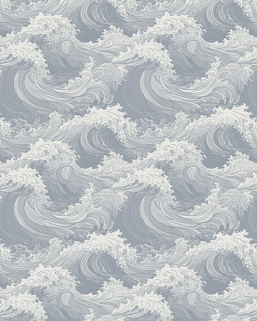 Oriental Waves in Slate Wallpaper