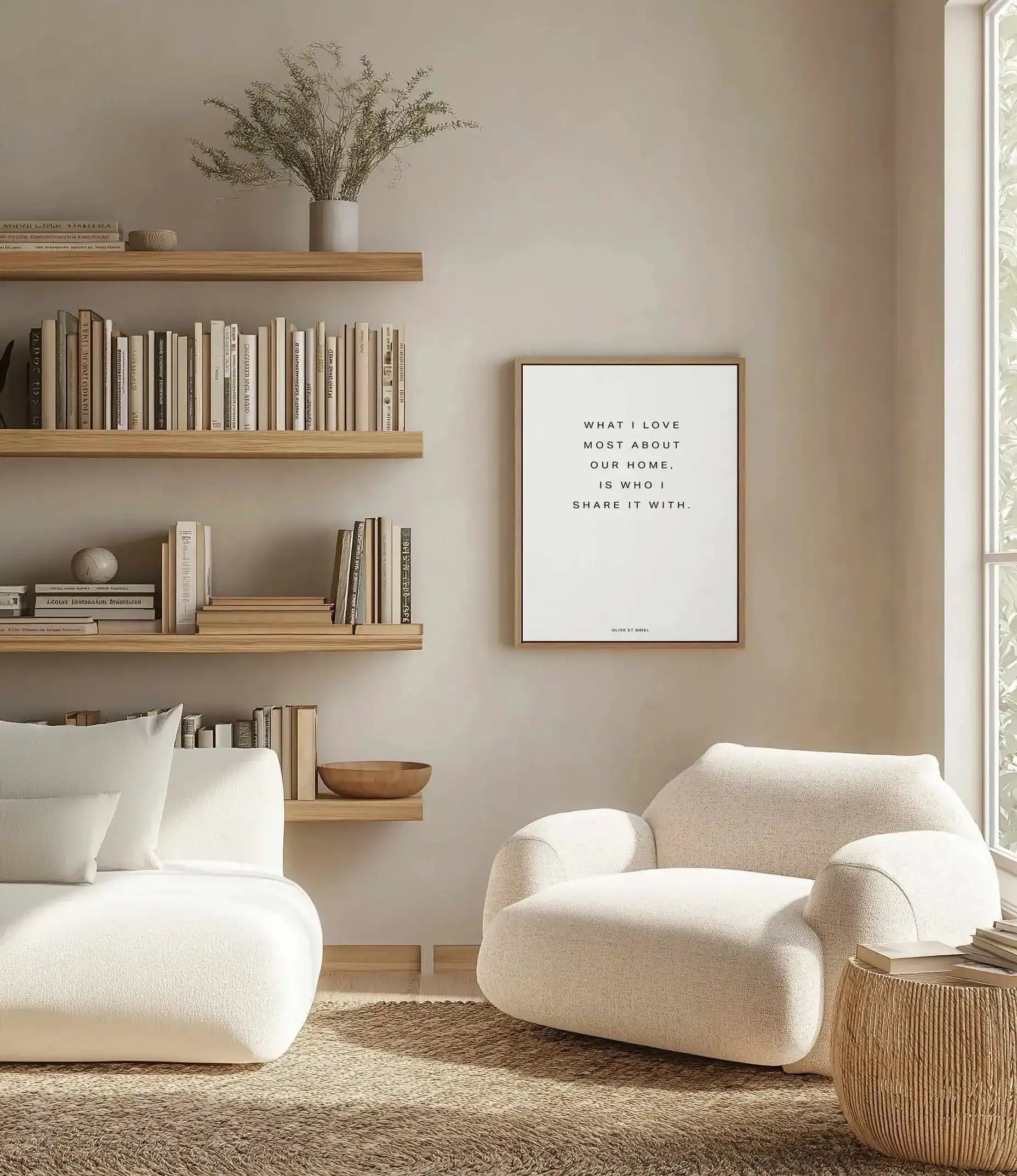 Our Home | What I love most | Framed Canvas Art Print from Olive et Oriel where you can shop wallpaper and artworks online