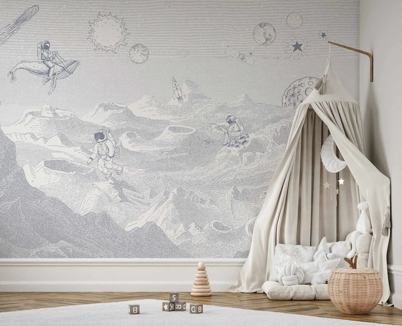 Outer Space Vintage Wallpaper Mural from Olive et Oriel where you can shop wallpaper and artworks online