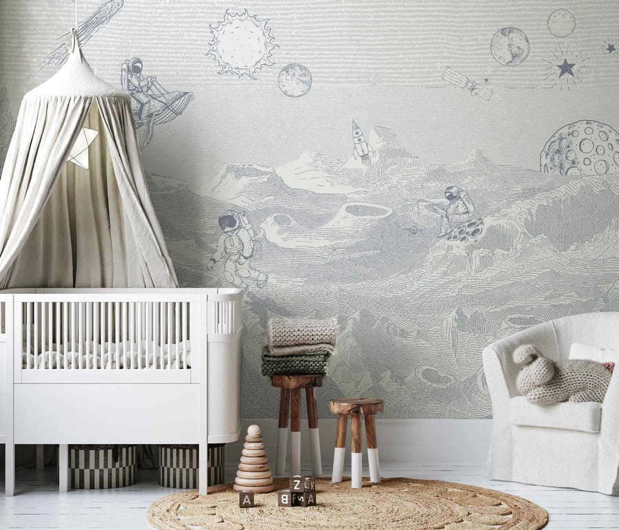 Outer Space Vintage Wallpaper Mural from Olive et Oriel where you can shop wallpaper and artworks online