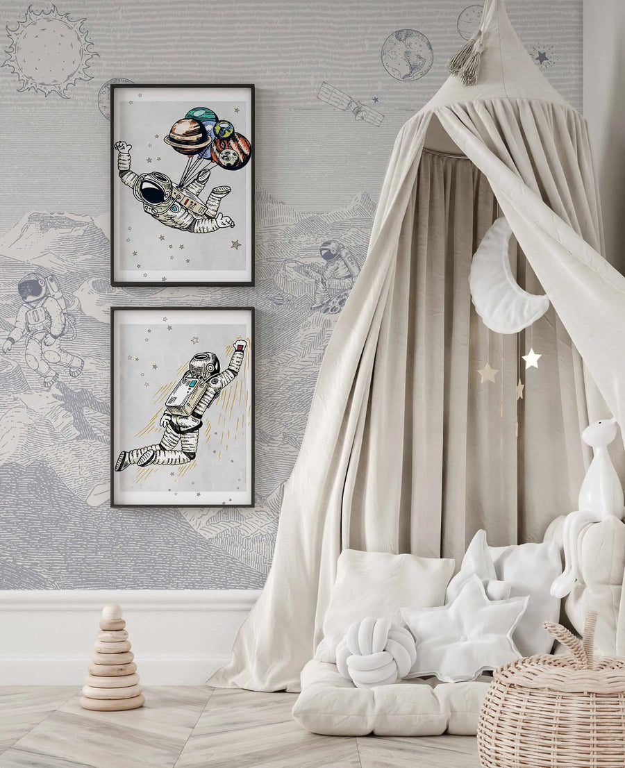 Outer Space Vintage Wallpaper Mural from Olive et Oriel where you can shop wallpaper and artworks online