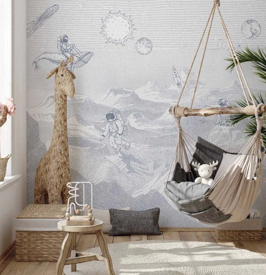 Outer Space Vintage Wallpaper Mural from Olive et Oriel where you can shop wallpaper and artworks online