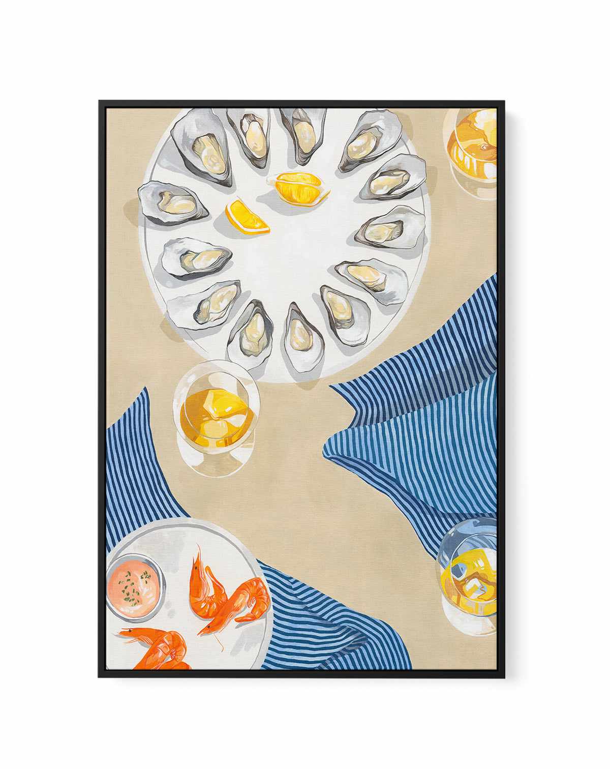 Oysters and Prawns by Cat Gerke | Framed Canvas Art Print