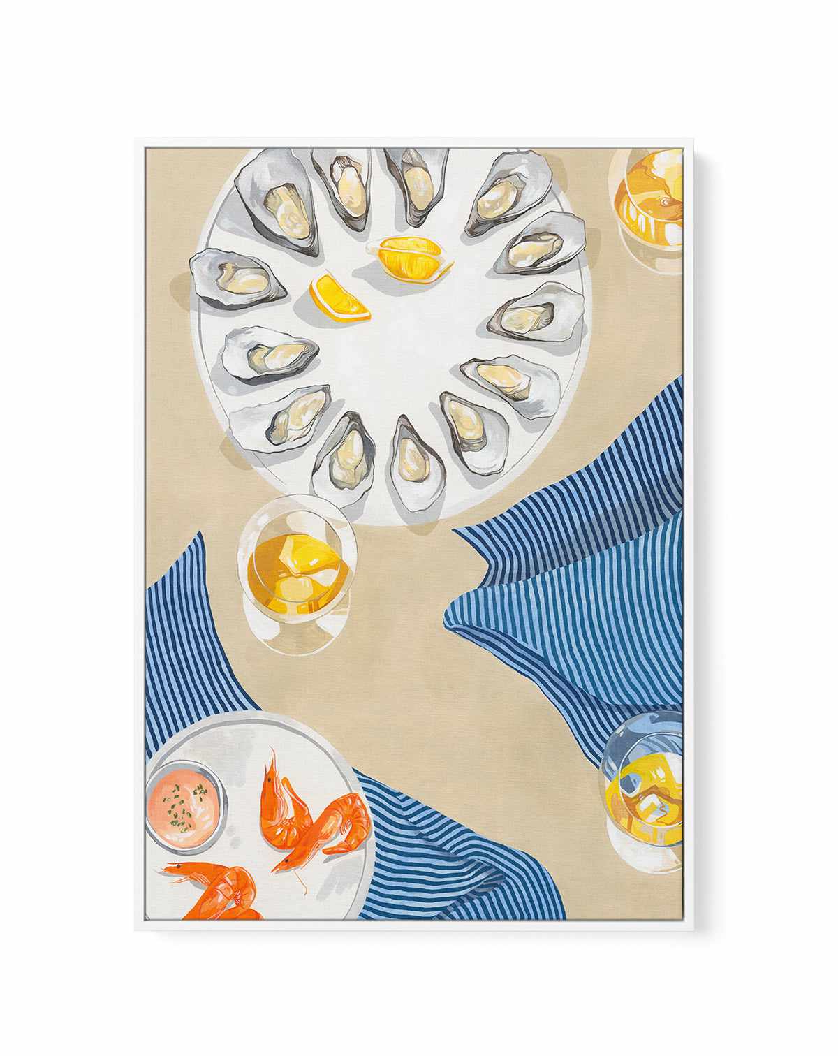 Oysters and Prawns by Cat Gerke | Framed Canvas Art Print