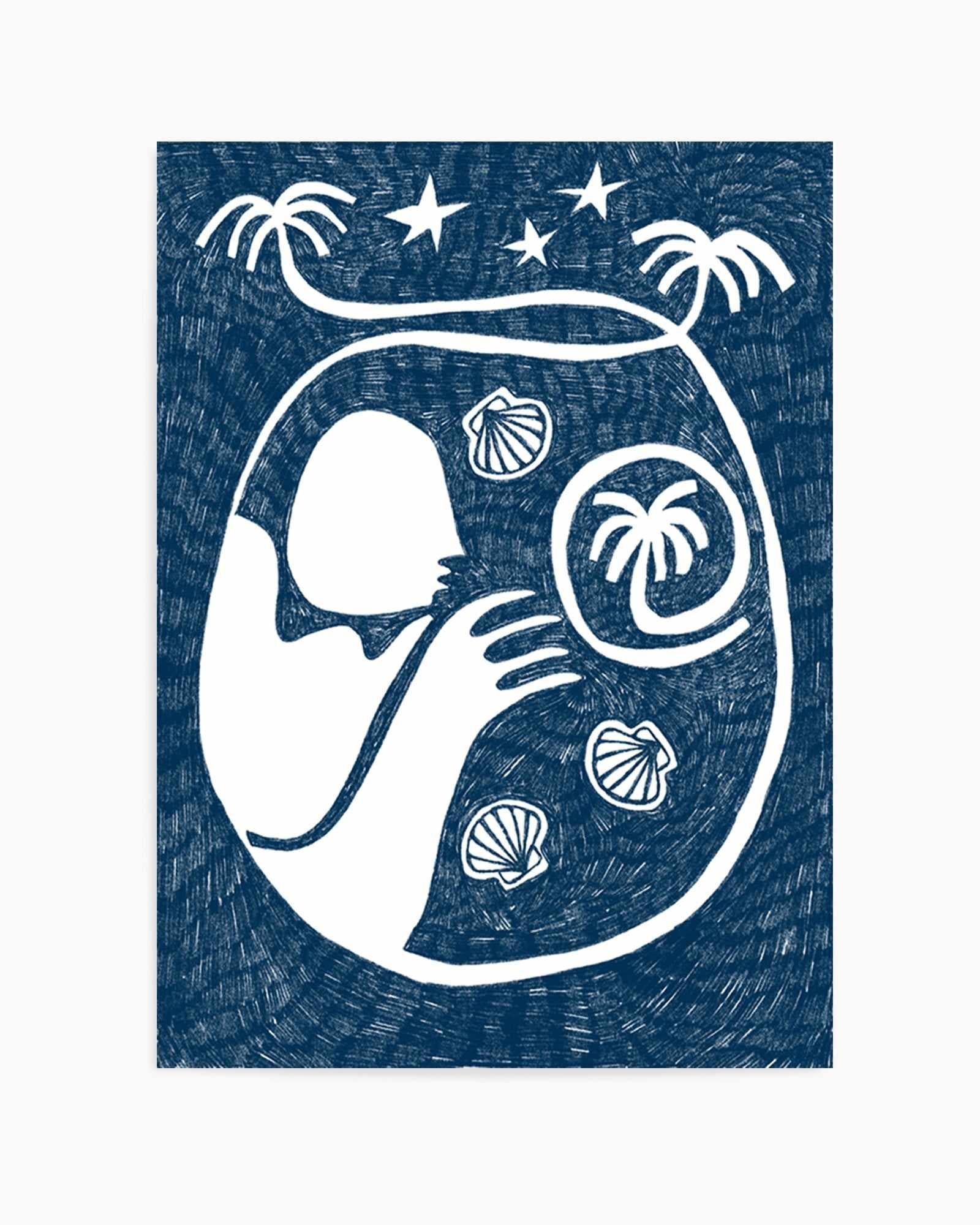 Palm Tree Island 2 Dark Blue by Shatha Al Dafai | Art Print from Olive et Oriel where you can shop wallpaper and artworks online