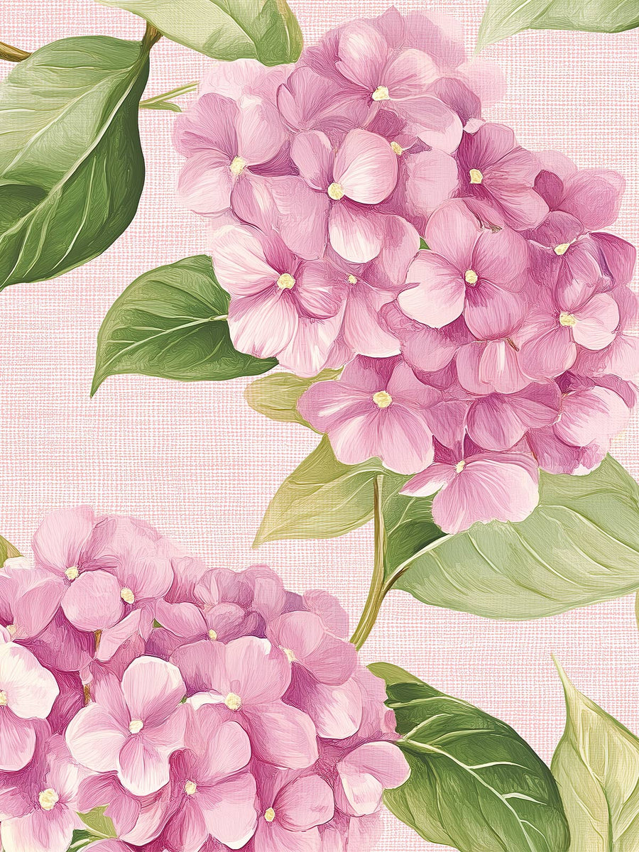Pink Hydrangea Floral Wallpaper from Olive et Oriel where you can shop wallpaper and artworks online