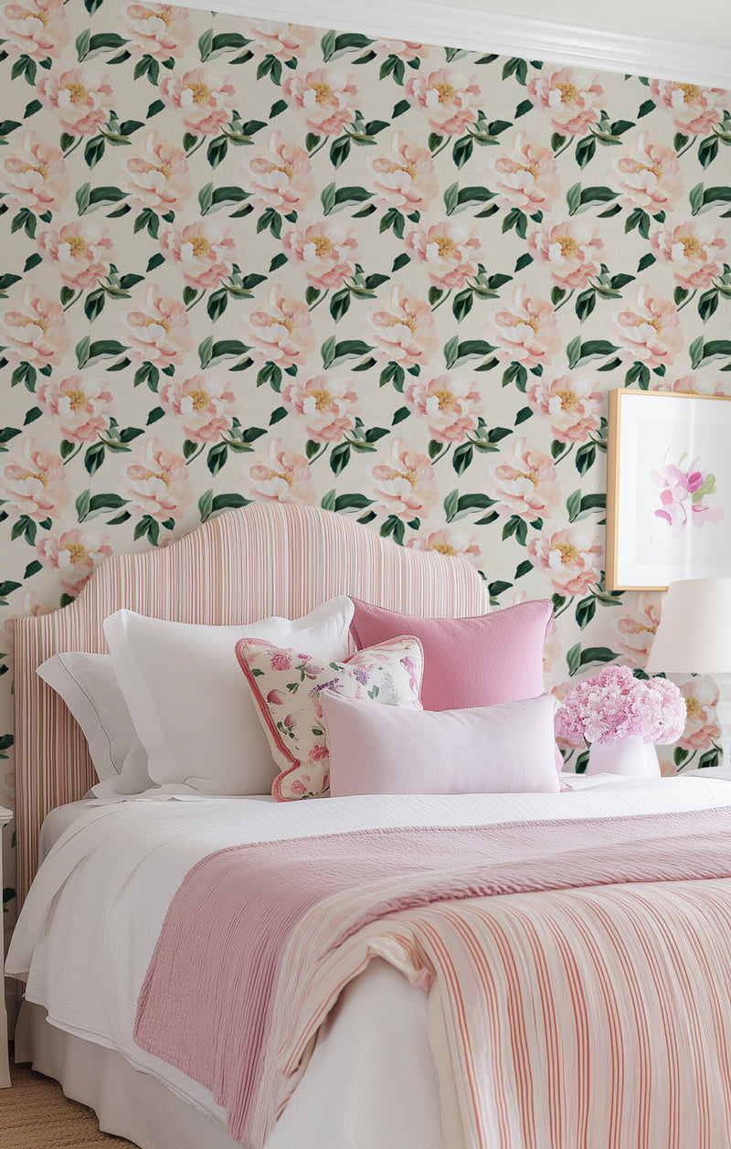 Painted Peony Wallpaper from Olive et Oriel where you can shop wallpaper and artworks online