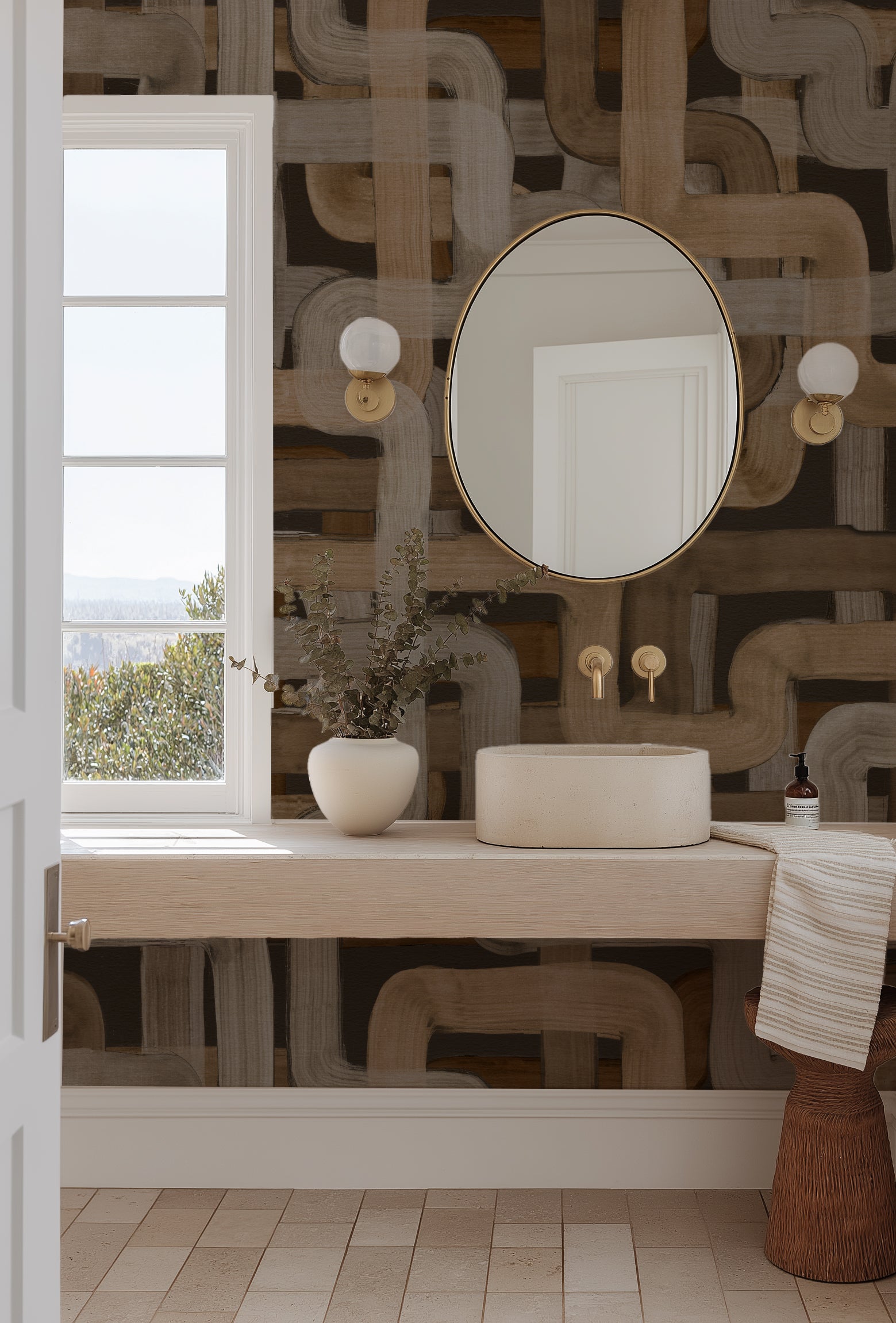 Painted Pathways in Brown Wallpaper from Olive et Oriel where you can shop wallpaper and artworks online