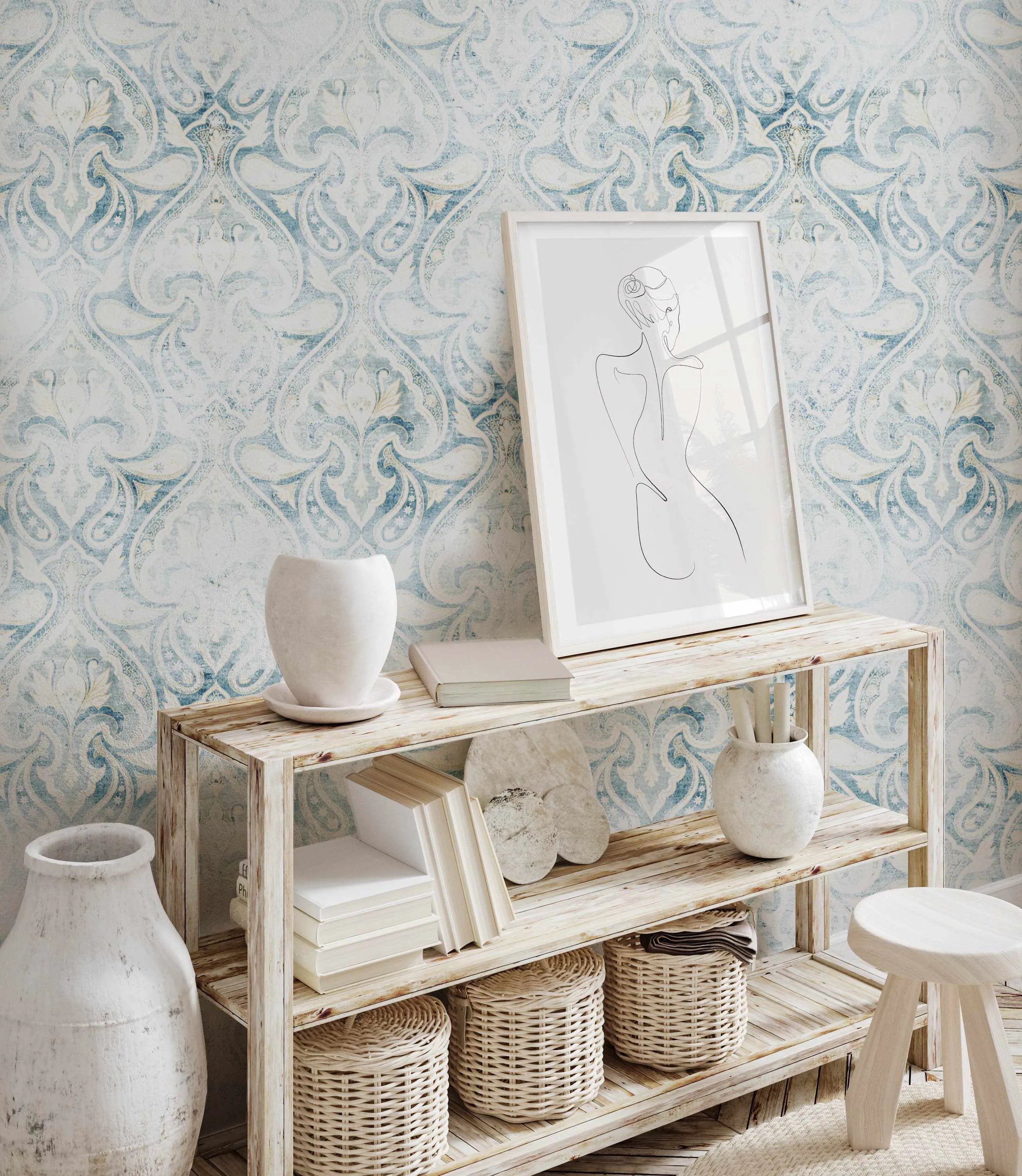 Paisley Damask Wallpaper from Olive et Oriel where you can shop wallpaper and artworks online