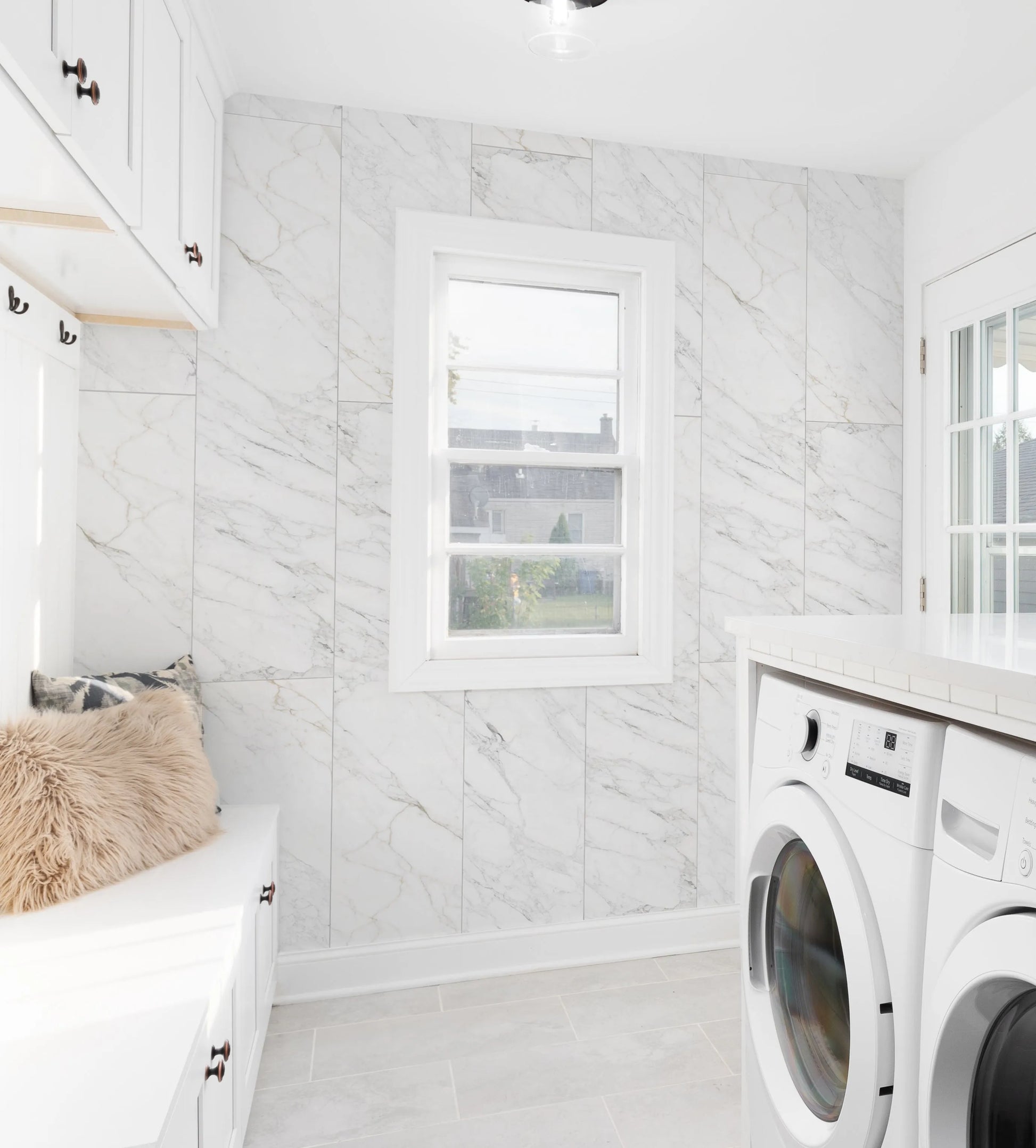 Pale Marble Tiles Wallpaper from Olive et Oriel where you can shop wallpaper and artworks online