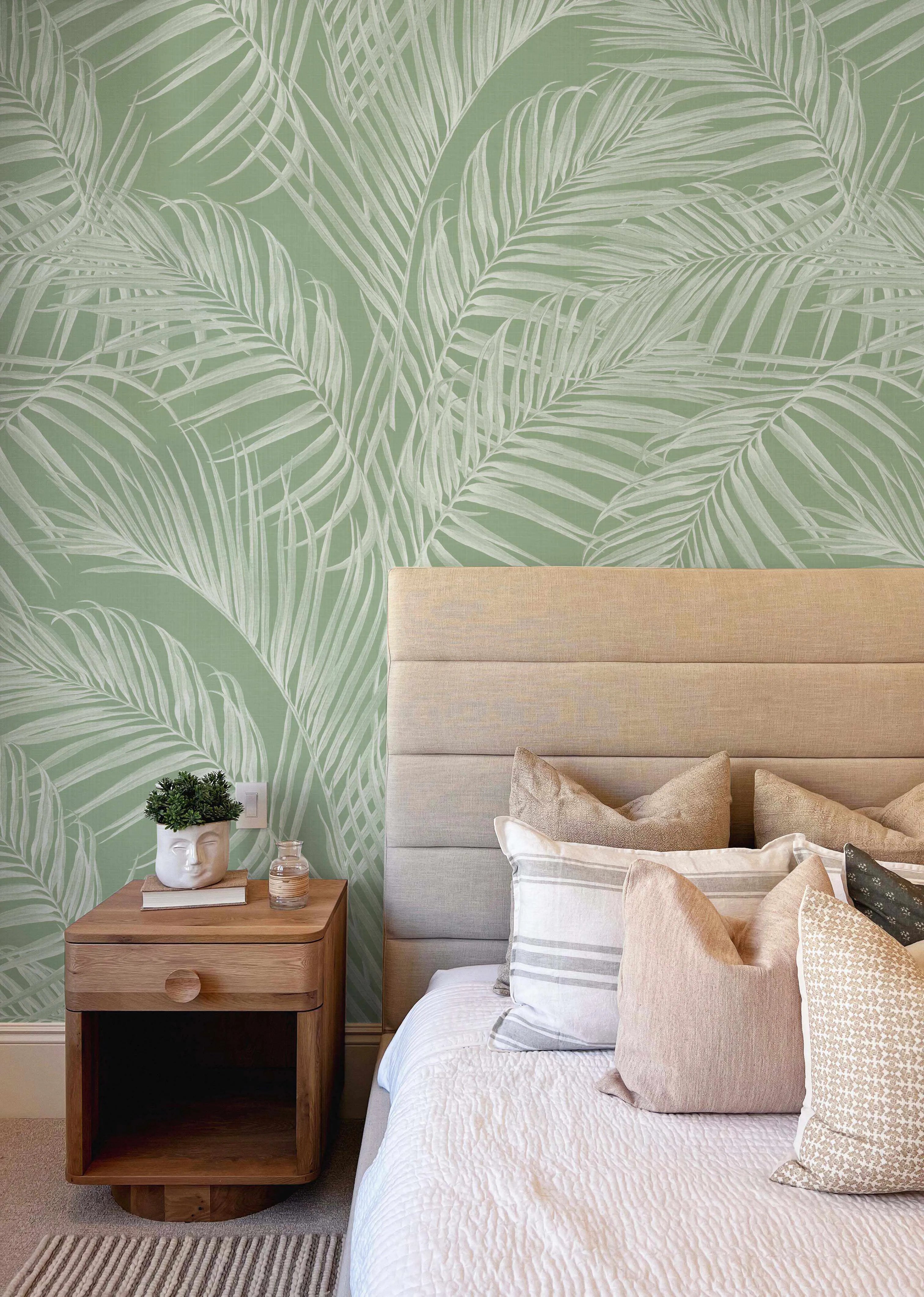 Palm Escape Sage Green Wallpaper-Wallpaper-Buy Australian Removable Wallpaper Now Sage Green Wallpaper Peel And Stick Wallpaper Online At Olive et Oriel Custom Made Wallpapers Wall Papers Decorate Your Bedroom Living Room Kids Room or Commercial Interior