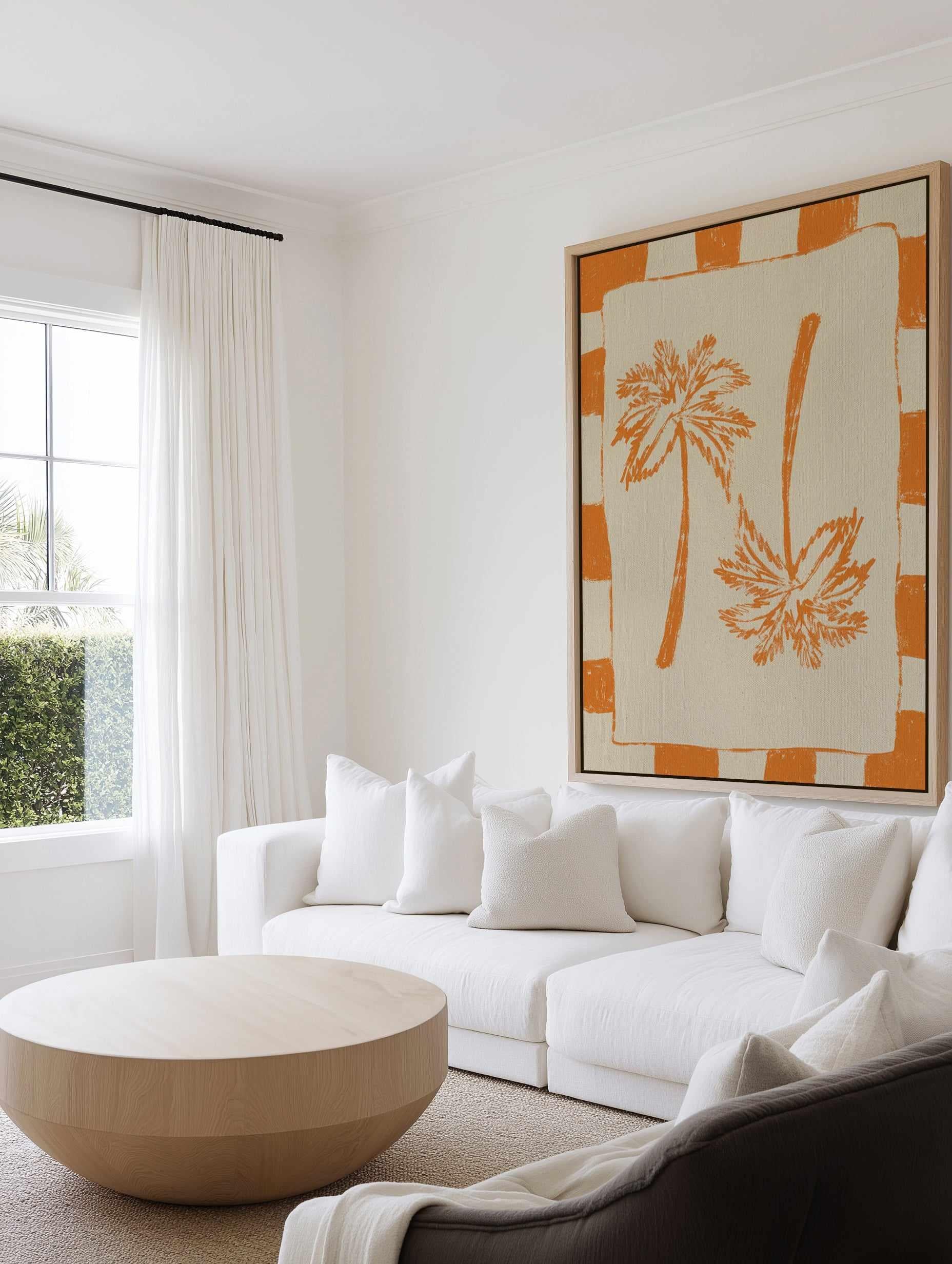 Palm Paradise Orange by Shatha Al Dafai | Framed Canvas Art Print from Olive et Oriel where you can shop wallpaper and artworks online