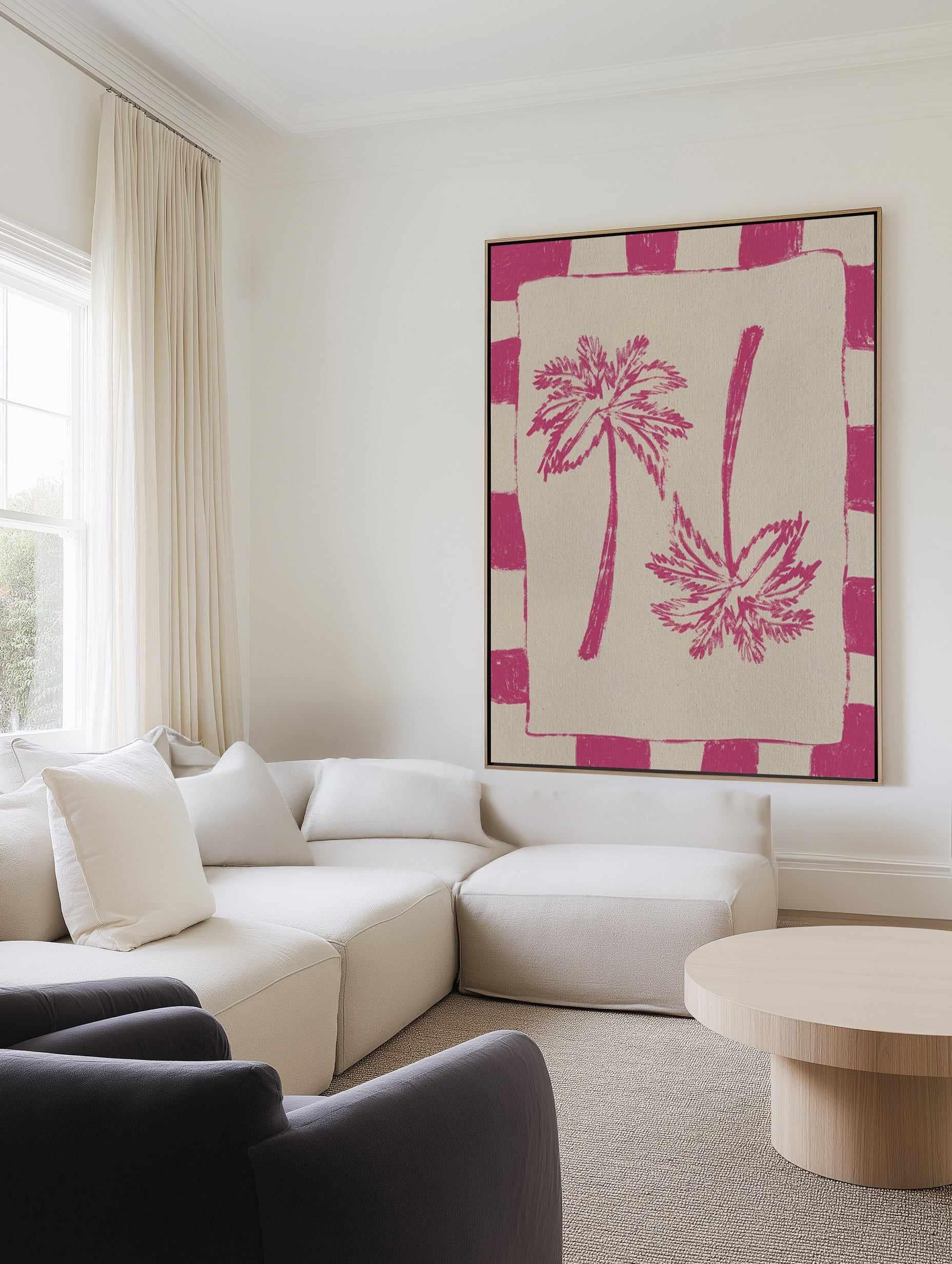 Palm Paradise Pink by Shatha Al Dafai | Framed Canvas Art Print from Olive et Oriel where you can shop wallpaper and artworks online
