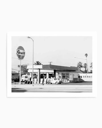 Palm Springs Gas Station Art Print black black & white vintage art print