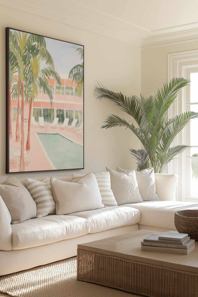 Palm Springs Motel | Framed Canvas Art Print from Olive et Oriel where you can shop wallpaper and artworks online