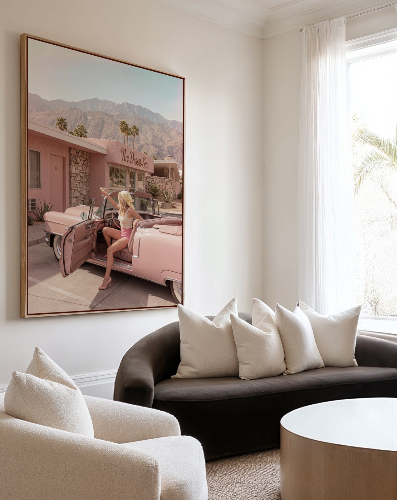 Palm Springs Pink Cadillac II | Framed Canvas Art Print
