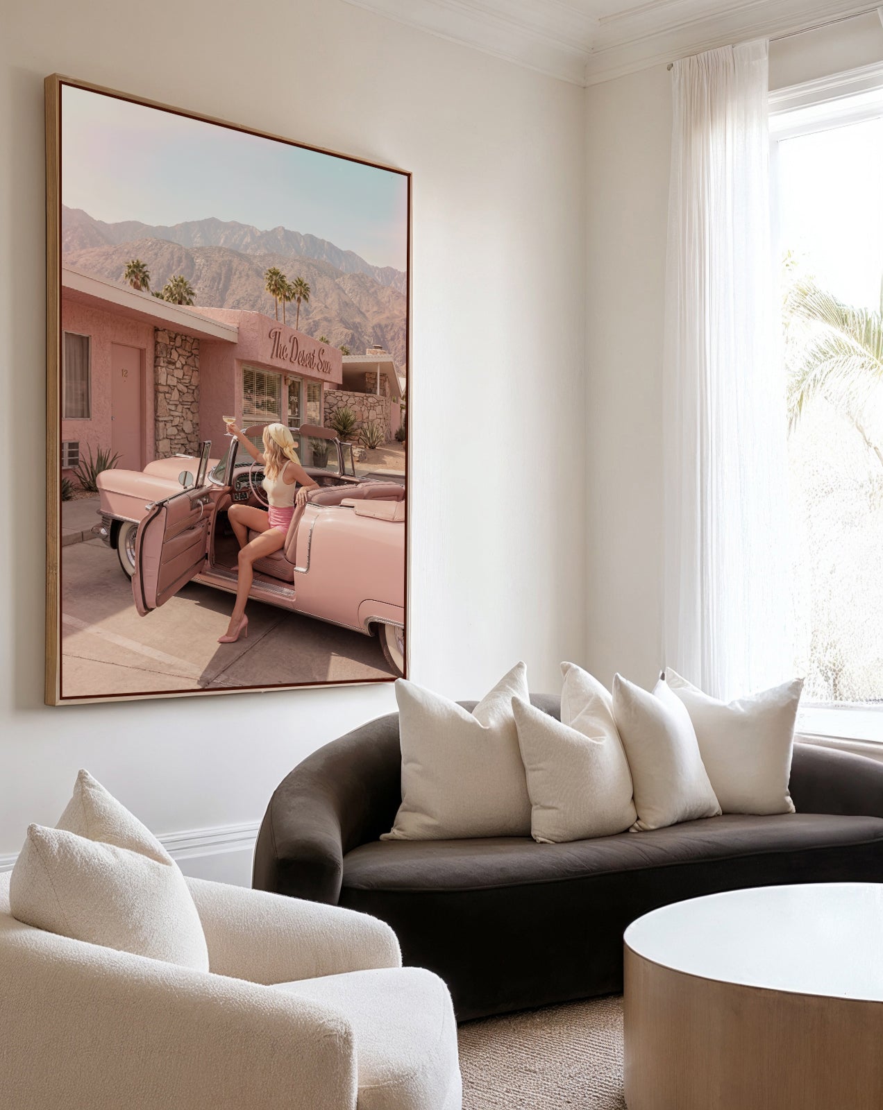 Palm Springs Pink Cadillac II | Framed Canvas Art Print
