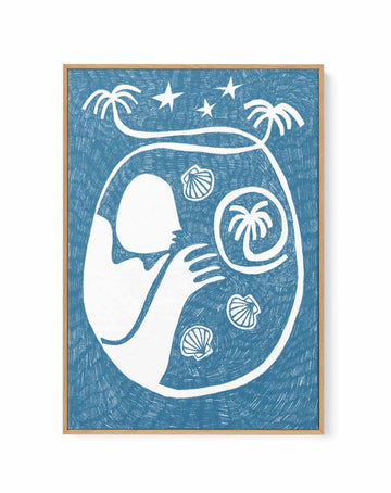 Palm Tree Island 2 Baby Blue by Shatha Al Dafai | Framed Canvas Art Print from Olive et Oriel where you can shop wallpaper and artworks online