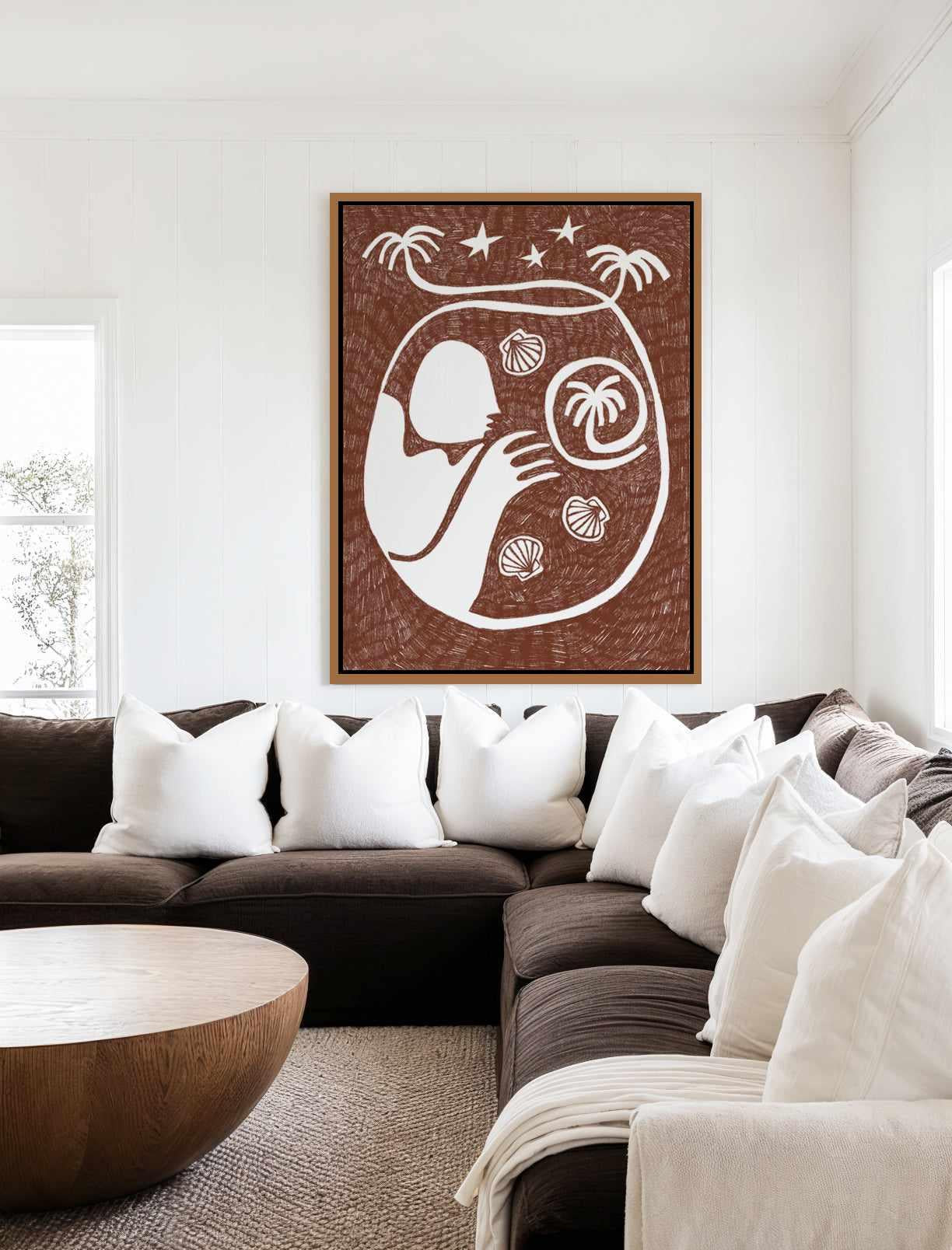 Palm Tree Island 2 Brown by Shatha Al Dafai | Framed Canvas Art Print from Olive et Oriel where you can shop wallpaper and artworks online