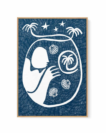 Palm Tree Island 2 Dark Blue by Shatha Al Dafai | Framed Canvas Art Print from Olive et Oriel where you can shop wallpaper and artworks online