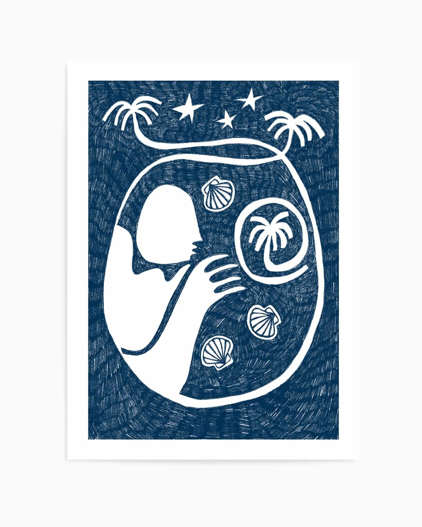 Palm Tree Island 2 Dark Blue by Shatha Al Dafai | Art Print from Olive et Oriel where you can shop wallpaper and artworks online