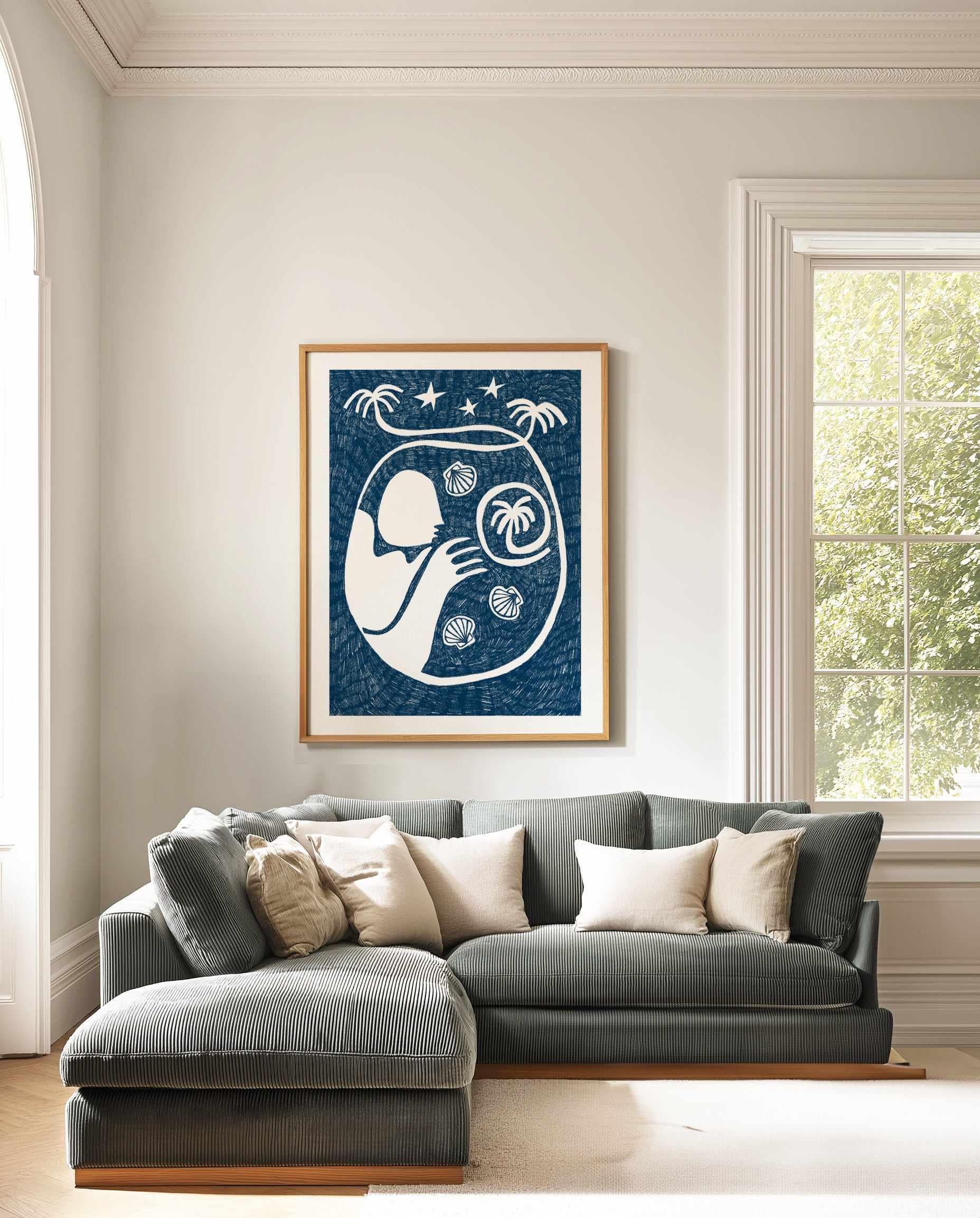 Palm Tree Island 2 Dark Blue by Shatha Al Dafai | Art Print from Olive et Oriel where you can shop wallpaper and artworks online