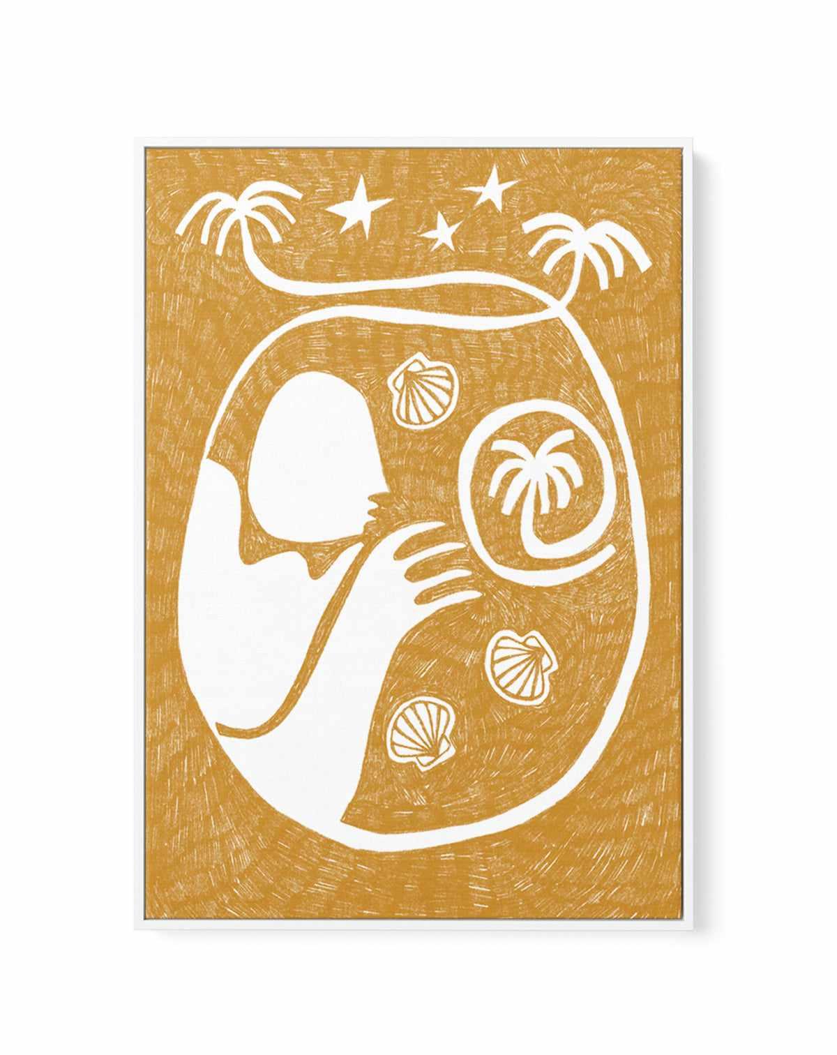 Palm Tree Island 2 Yellow by Shatha Al Dafai | Framed Canvas Art Print from Olive et Oriel where you can shop wallpaper and artworks online