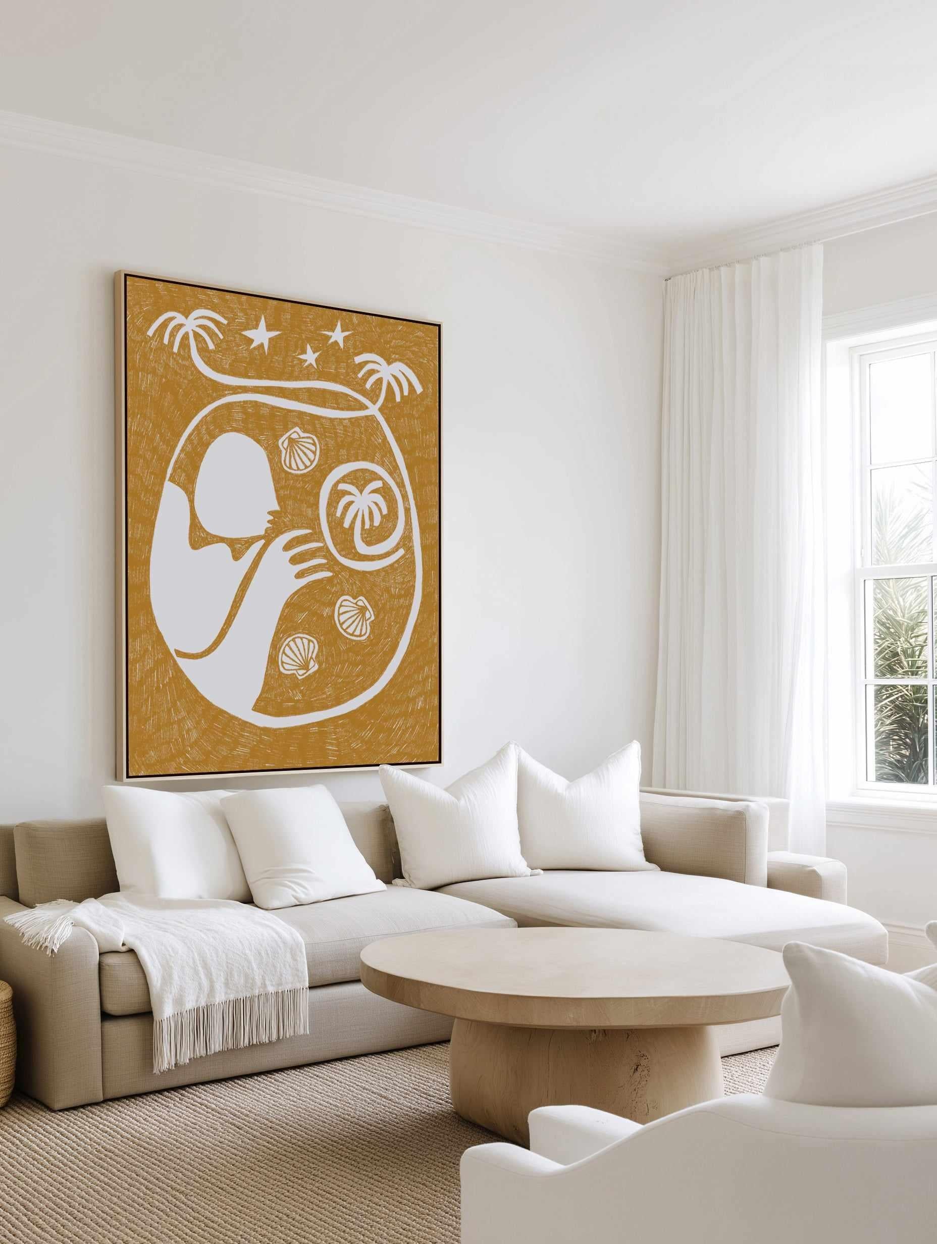 Palm Tree Island 2 Yellow by Shatha Al Dafai | Framed Canvas Art Print from Olive et Oriel where you can shop wallpaper and artworks online