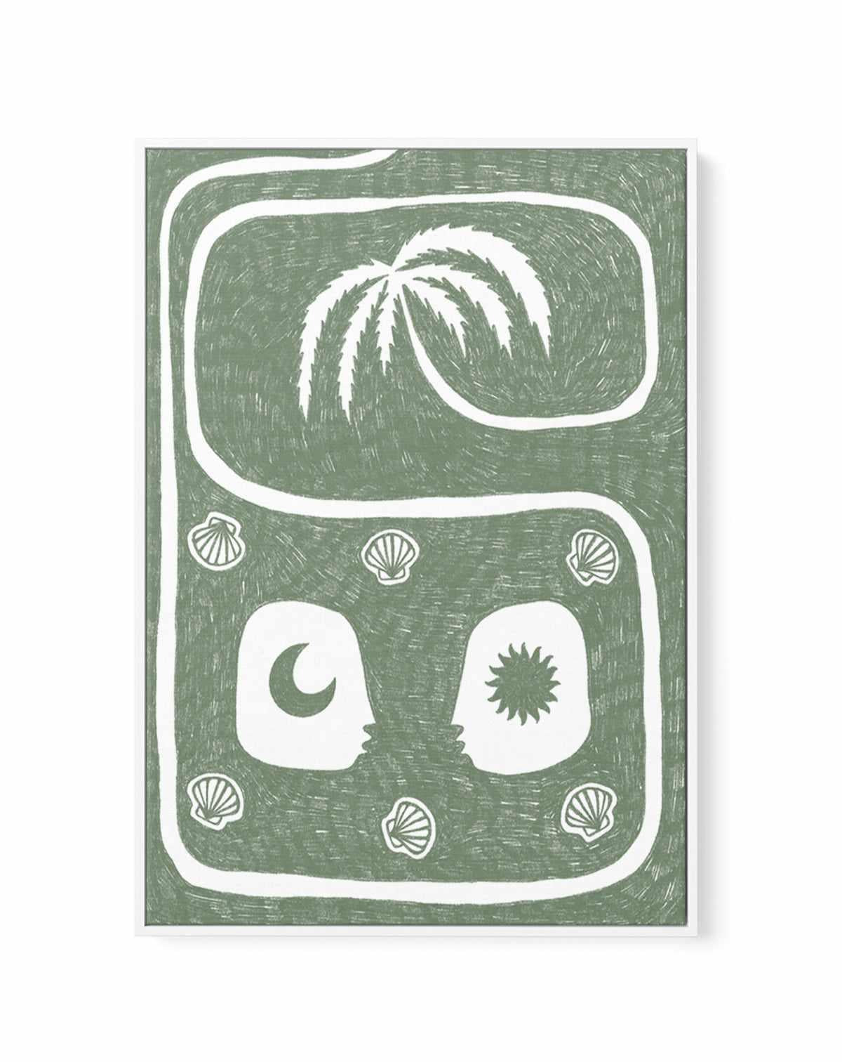 Palm Tree Island 5 Sage by Shatha Al Dafai | Framed Canvas Art Print from Olive et Oriel where you can shop wallpaper and artworks online