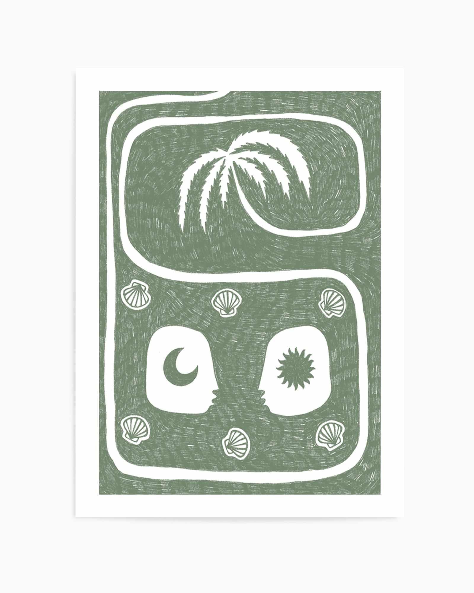 Palm Tree Island 5 Sage by Shatha Al Dafai | Art Print from Olive et Oriel where you can shop wallpaper and artworks online