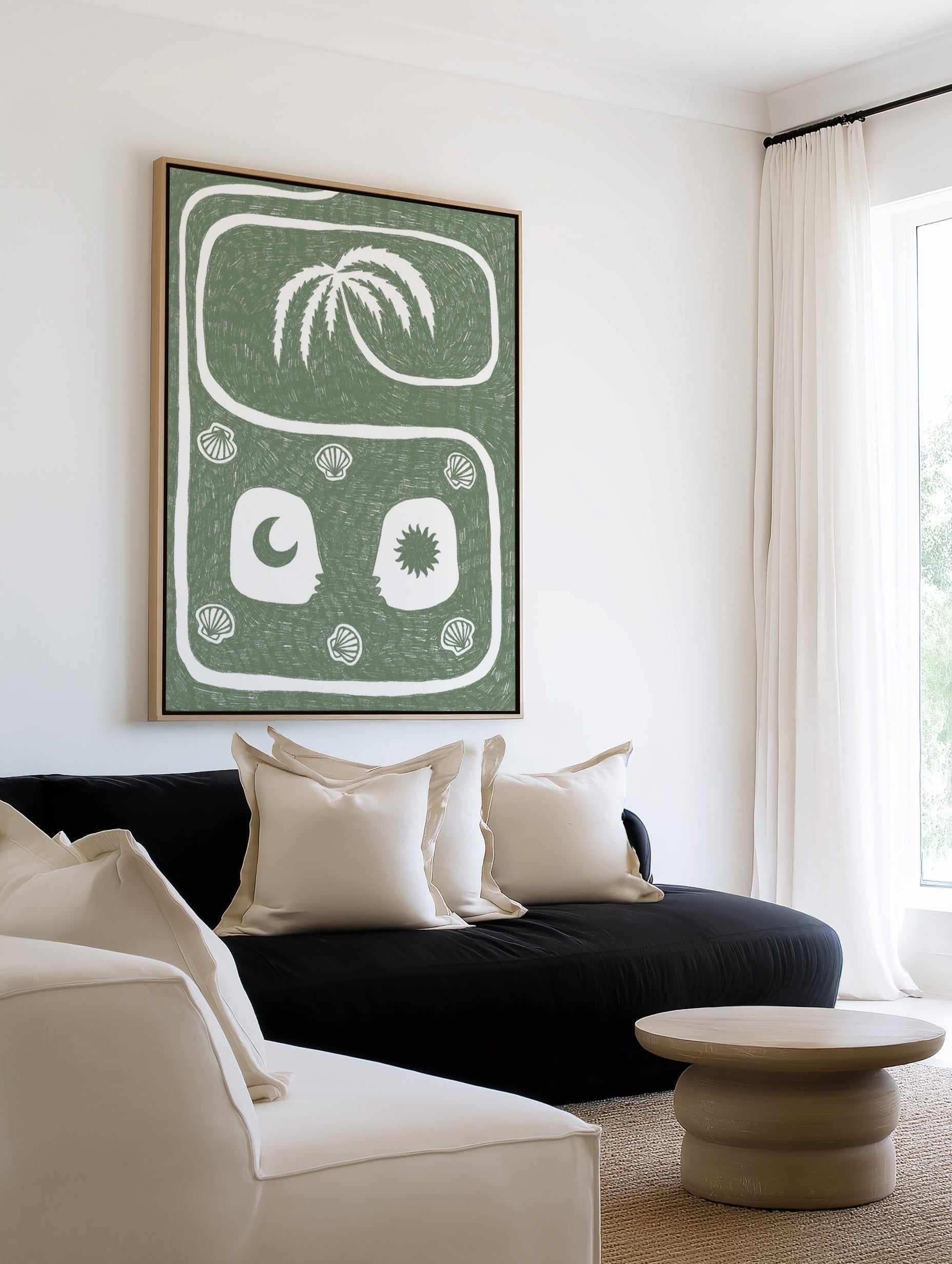 Palm Tree Island 5 Sage by Shatha Al Dafai | Framed Canvas Art Print from Olive et Oriel where you can shop wallpaper and artworks online