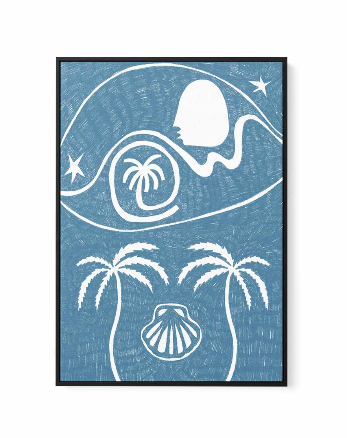 Palm Tree Island 6 Blue by Shatha Al Dafai | Framed Canvas Art Print from Olive et Oriel where you can shop wallpaper and artworks online